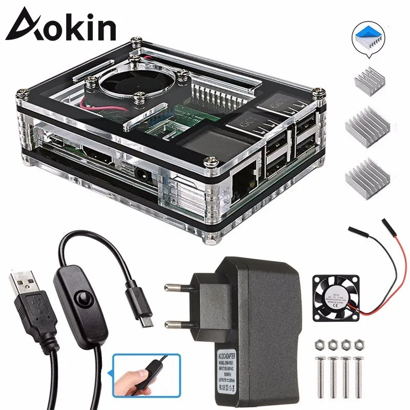 Чехол для Raspberry Pi 3 4 9 слоев акриловый чехол комплект с защитным вентилятором