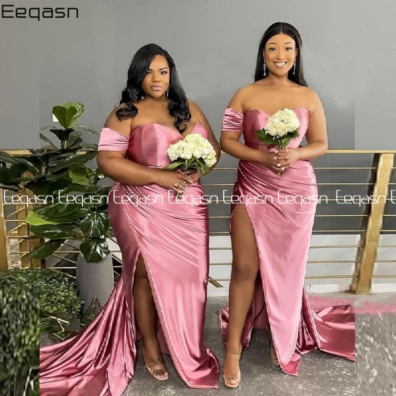 Недорогие розовые платья для подружек невесты женские атласные вечерние корсет