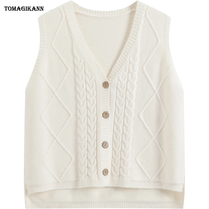 Sweater Vest Women Beige V Neck Single Breasted Sleeveless Knitted Cardigan Vintage Elegant Winter Autumn Woman Clothes 
Sweater Vest Women Beige V Neck Single Breasted Sleeveless Knitted Cardigan Vintage Elegant Winter Autumn Woman Clothes
