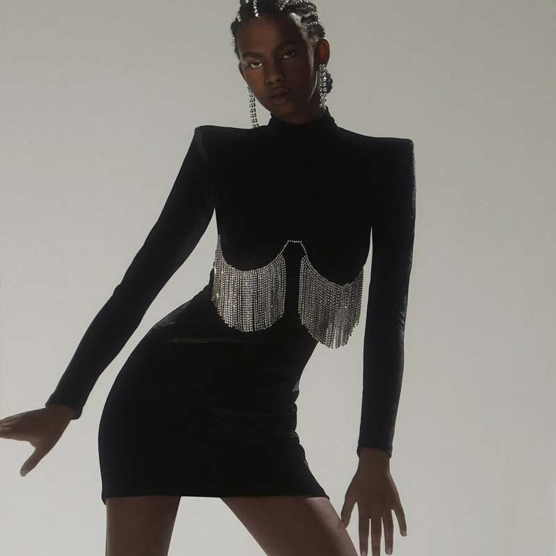 Sesidy 2021 New Women's Black Diamons Tassel Bandage Summer Dress Sexy Long Sleeve Mini Evening Runway Club Party Dresses
Sesidy 2021 New Women's Black Diamons Tassel Bandage Summer Dress Sexy Long Sleeve Mini Evening Runway Club Party Dresses