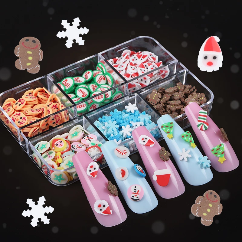 

Christmas Decorations Nail Art Jewelry Set 3D Snowflake Xmas Tree Lollipop Polymer Clay Slice Charm for DIY Gel Manicure Design