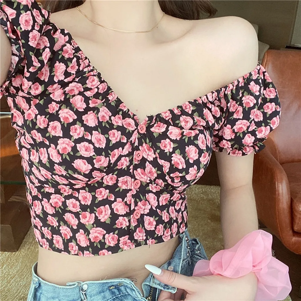 FREE OSTRICH Women Top Sexy Blouse Retro Floral V-Neck Short Sleeve Crop Top Ladies Girl Summer Fashion Streetwear Clothing
FREE OSTRICH Women Top Sexy Blouse Retro Floral V-Neck Short Sleeve Crop Top Ladies Girl Summer Fashion Streetwear Clothing