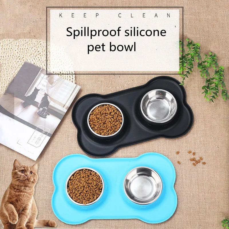 Silicone Bone Double Dog Bowl Pet Pad Pet Feeding Bowl Non-Slip Leakproof Dual-Use Pet Mat Black And Blue
Silicone Bone Double Dog Bowl Pet Pad Pet Feeding Bowl Non-Slip Leakproof Dual-Use Pet Mat Black And Blue