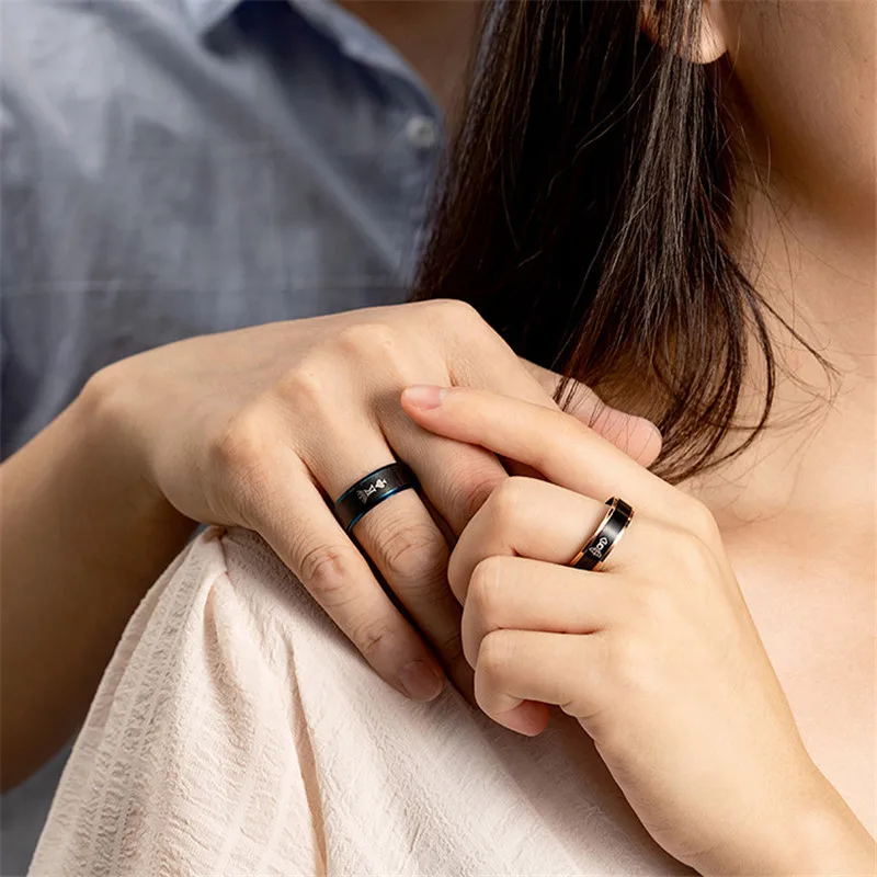 Simple Two-Color Couples King and Queen Ring Black Titanium Steel Promise Wedding Jewelry | Украшения и аксессуары