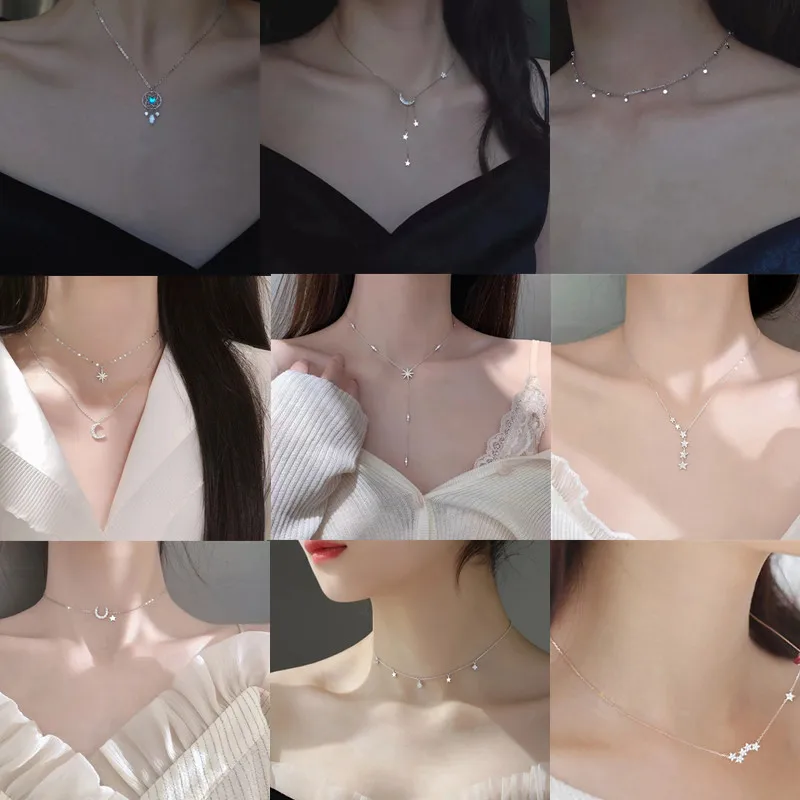 Fashion Link Chain Choker Necklaces For Women 925 Silver Crystal Star Moon Feather Charm Pendants Statement Jewelry dz825
Fashion Link Chain Choker Necklaces For Women 925 Silver Crystal Star Moon Feather Charm Pendants Statement Jewelry dz825