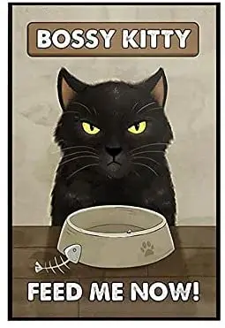 Retro Tin Signs Vintage Black cat Bossy Kitty Feed me Now Metal Sign Decor Tin Aluminum Sign Wall Art Metal Poster for Kitchen
Retro Tin Signs Vintage Black cat Bossy Kitty Feed me Now Metal Sign Decor Tin Aluminum Sign Wall Art Metal Poster for Kitchen