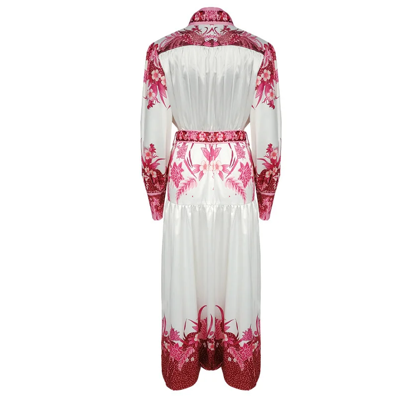 New American brands new fashion printing stand collar tie in autumn waist closing irregular big swing dress female
New American brands new fashion printing stand collar tie in autumn waist closing irregular big swing dress female