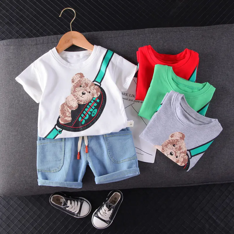Summer Baby Boy Clothes Cotton Children Cartoon Bear T Shirts Denim Shorts 2Pcs/sets Infant Outfit Kids Fashion Toddler Suits
Summer Baby Boy Clothes Cotton Children Cartoon Bear T Shirts Denim Shorts 2Pcs/sets Infant Outfit Kids Fashion Toddler Suits