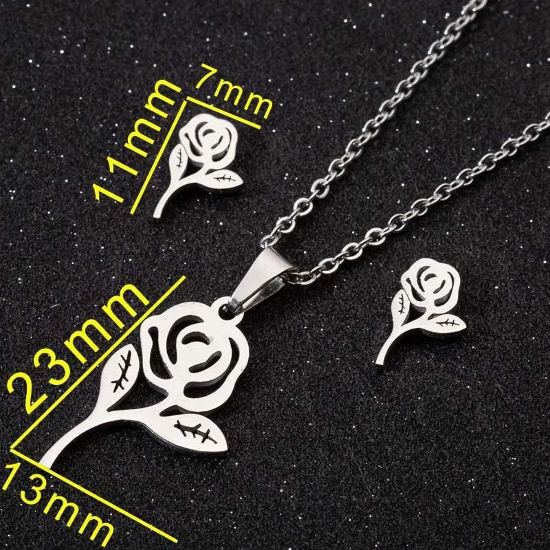 2021 Boho Stainless Steel Rose Flower Necklace Set for Women Forever Love Charm Ear Studs Jewelry Wholesale
2021 Boho Stainless Steel Rose Flower Necklace Set for Women Forever Love Charm Ear Studs Jewelry Wholesale