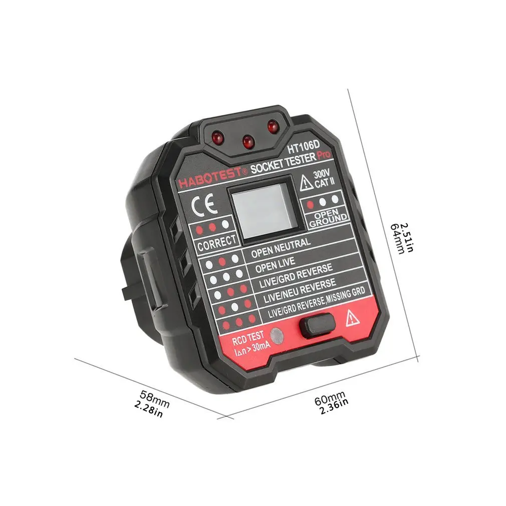 HT106 Socket Tester Pro Voltage Test Socket Detector UK EU Plug Ground Zero Line Plug Polarity Phase Check
HT106 Socket Tester Pro Voltage Test Socket Detector UK EU Plug Ground Zero Line Plug Polarity Phase Check