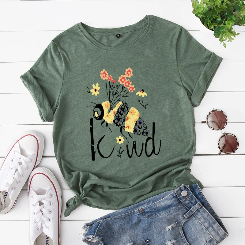 Harajuku Flower Print Oversized Basic Tee Shirt Women Floral Bee Kind Summer T-shirt Casual Holiday Cartoon Cotton Tops
Harajuku Flower Print Oversized Basic Tee Shirt Women Floral Bee Kind Summer T-shirt Casual Holiday Cartoon Cotton Tops