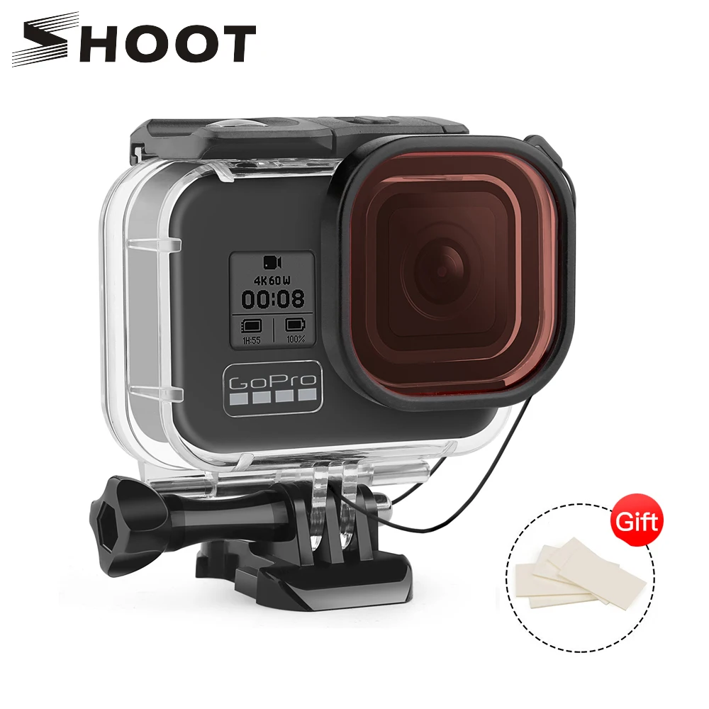SHOOT 60M Waterproof Case + Red Filter for GoPro Hero 8 Black Camera Diving Protective Dive Cover for GoPro 8 Go Pro 8 Accessory
SHOOT 60M Waterproof Case + Red Filter for GoPro Hero 8 Black Camera Diving Protective Dive Cover for GoPro 8 Go Pro 8 Accessory