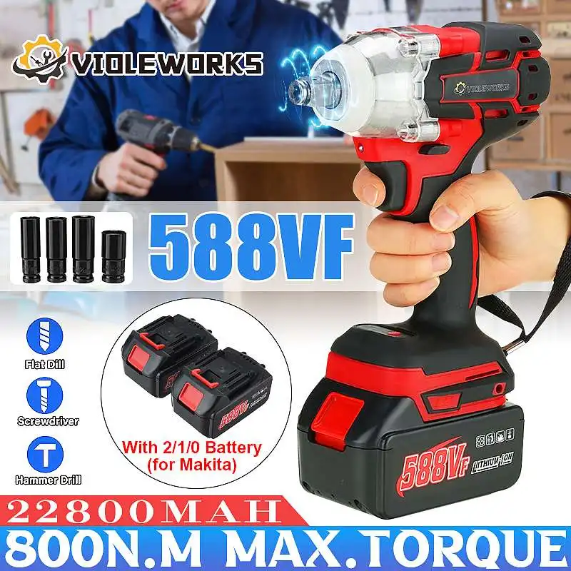 588VF 22800mAh Brushless Cordless Electric Impact Wrench 1/2 inch Wrench Power Tools Compatible For Makita Rechargeable Battery
588VF 22800mAh Brushless Cordless Electric Impact Wrench 1/2 inch Wrench Power Tools Compatible For Makita Rechargeable Battery