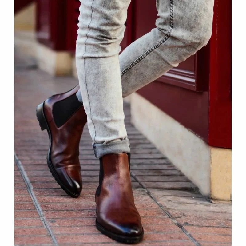 Red Brown New Spring and Autumn Chelsea Boots Men's Round Head Low Heel PU Leather Fashion Versatile chaussure homme KE576
Red Brown New Spring and Autumn Chelsea Boots Men's Round Head Low Heel PU Leather Fashion Versatile chaussure homme KE576