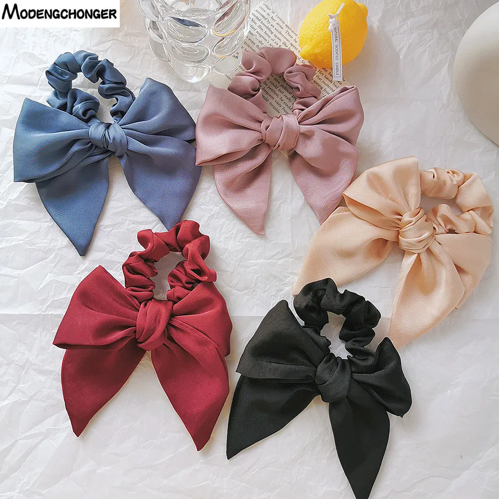 

Fashion Pure Color Satin Streamer Hair Ring Burgundy Satin Bow Knot Head Rope Large Intestine Hair Scrunchies Hair Accessories