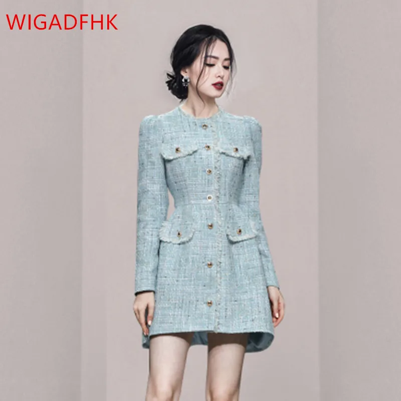 WIGADFHK Light Blue Tweed Dress Women's O-neck Fashion Slim A-line Skirt Button Elegant Tweed Coat Winter French Vestidos
WIGADFHK Light Blue Tweed Dress Women's O-neck Fashion Slim A-line Skirt Button Elegant Tweed Coat Winter French Vestidos