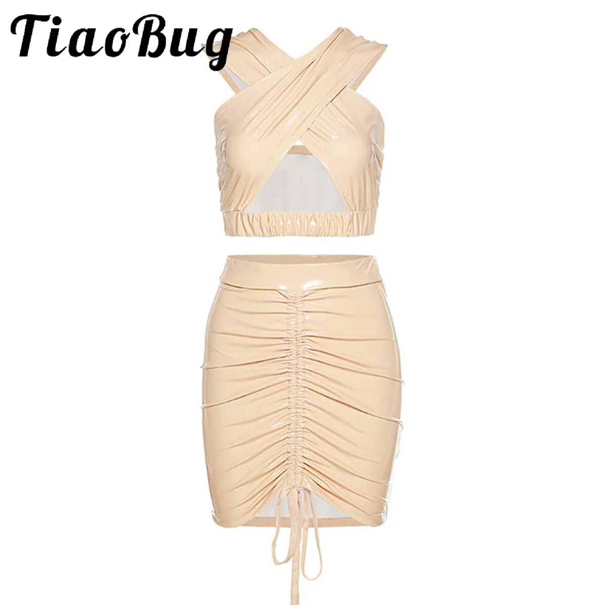 Women Wet Look PU Leather Dress 2Pcs Set Cross y2k Tank Crop Top with Pleated Drawstring Bodycon Skirts Party Club Rave Outfits
Women Wet Look PU Leather Dress 2Pcs Set Cross y2k Tank Crop Top with Pleated Drawstring Bodycon Skirts Party Club Rave Outfits