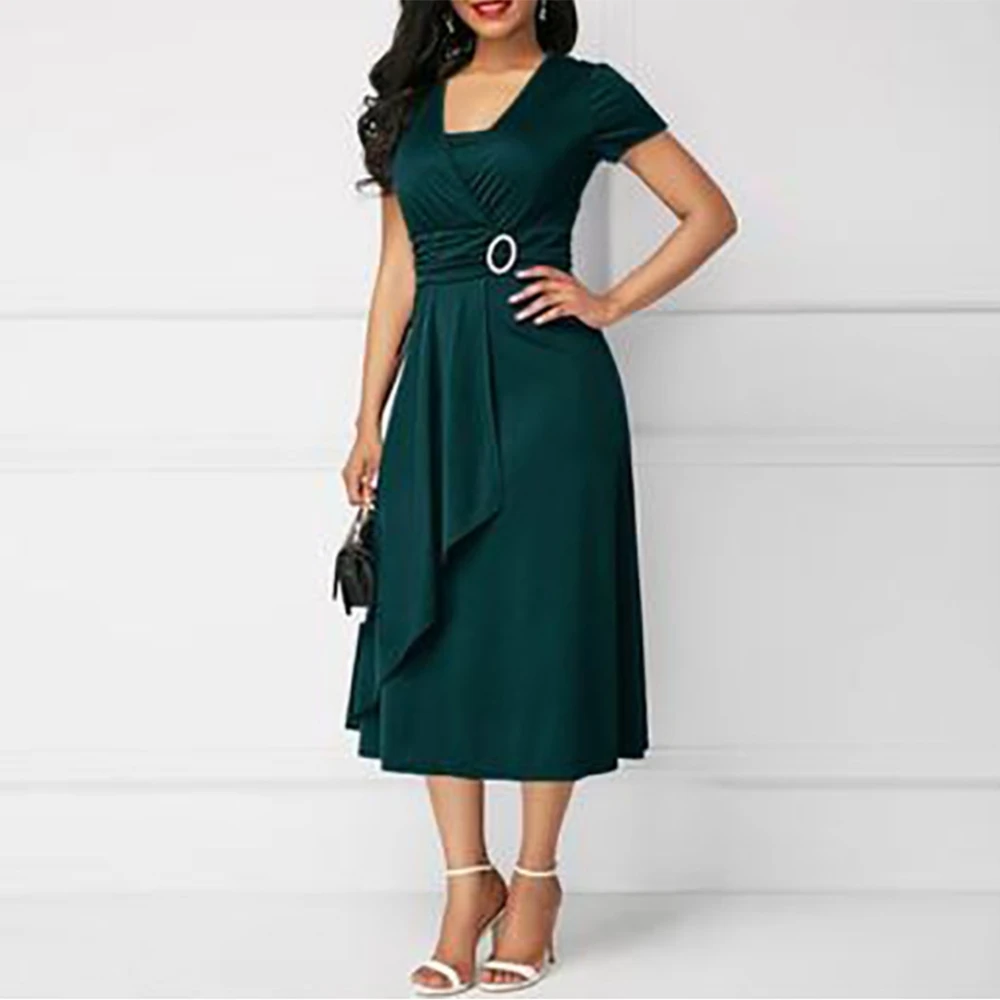 Summer Office Dress Elegant Women Short Sleeve V Neck High Waist Ladies Work To Wear Blue Plus Size Ruffles Dresses Large Size
Summer Office Dress Elegant Women Short Sleeve V Neck High Waist Ladies Work To Wear Blue Plus Size Ruffles Dresses Large Size