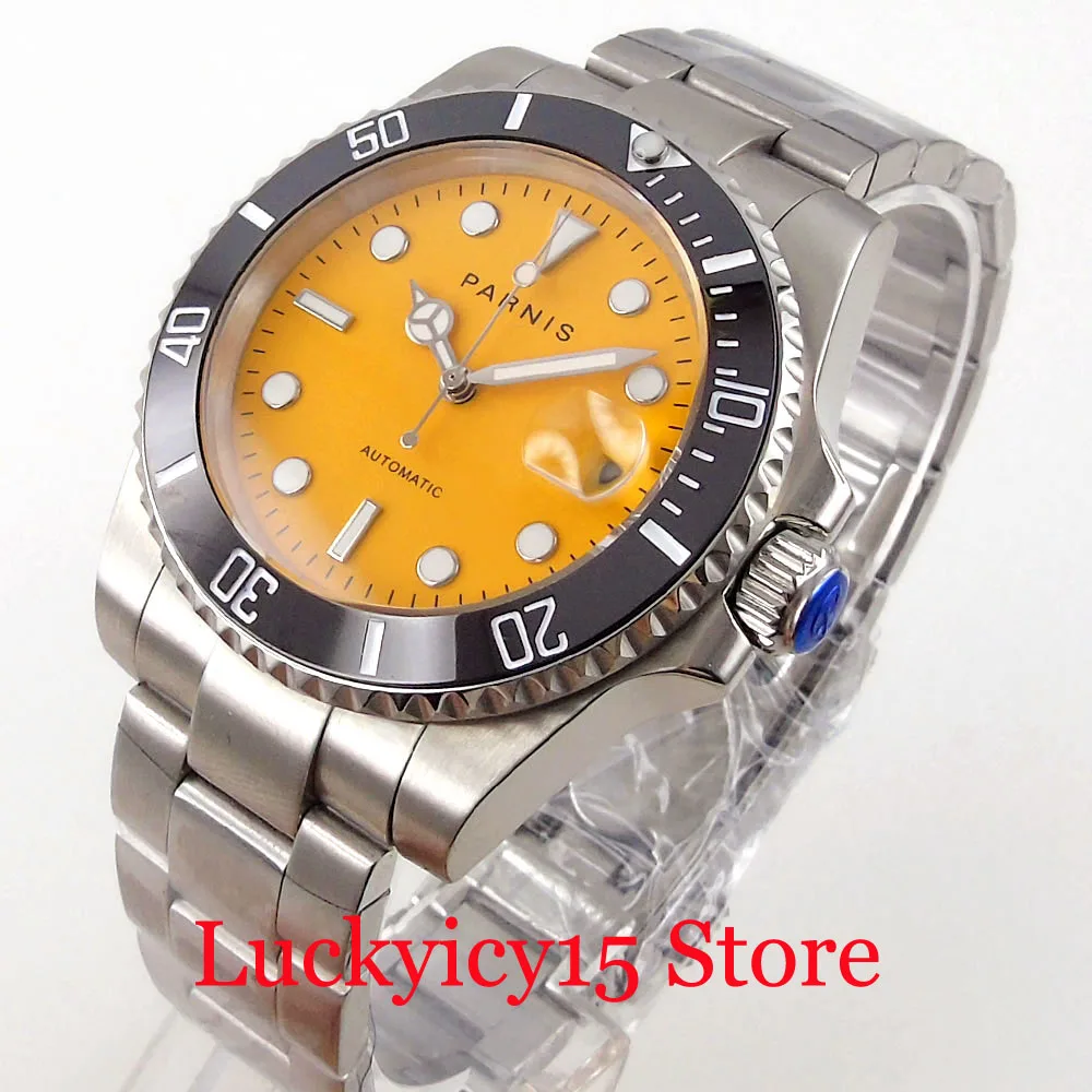 

PARNIS Brand Orange Steel Automatic Men Watch 21 Jewels miyota 8215 Brushed Strap Luminous Dial Screwdown Crown Solid Back