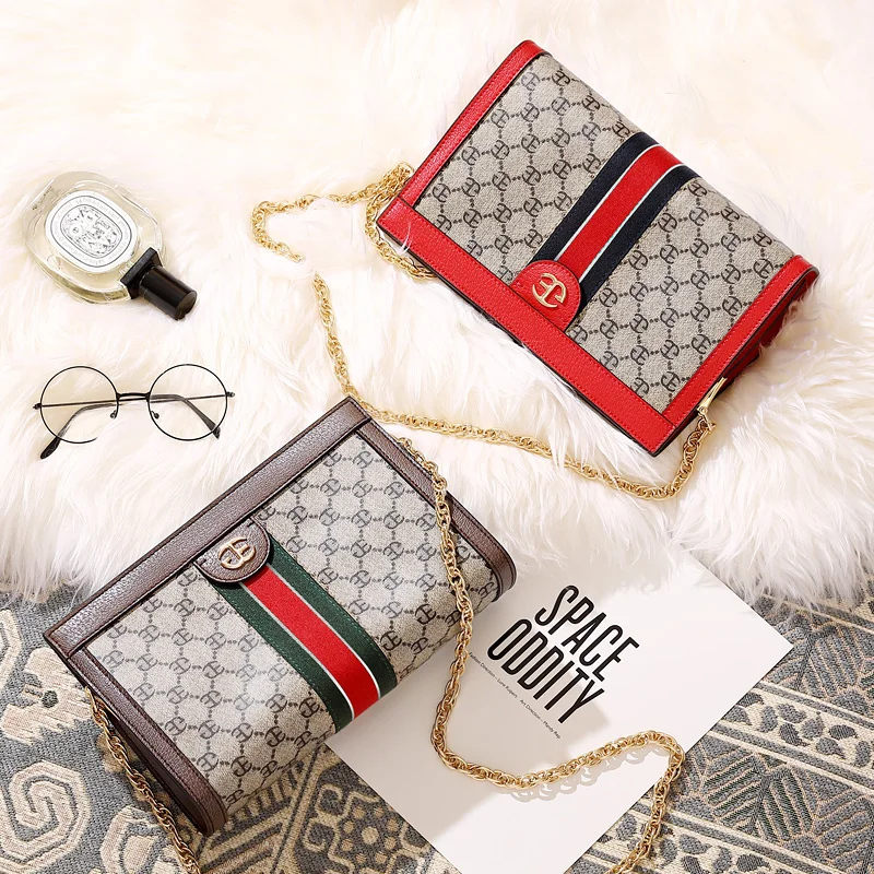 New women's retro classic printing small fashion chain bag and one shoulder slant span small square bag