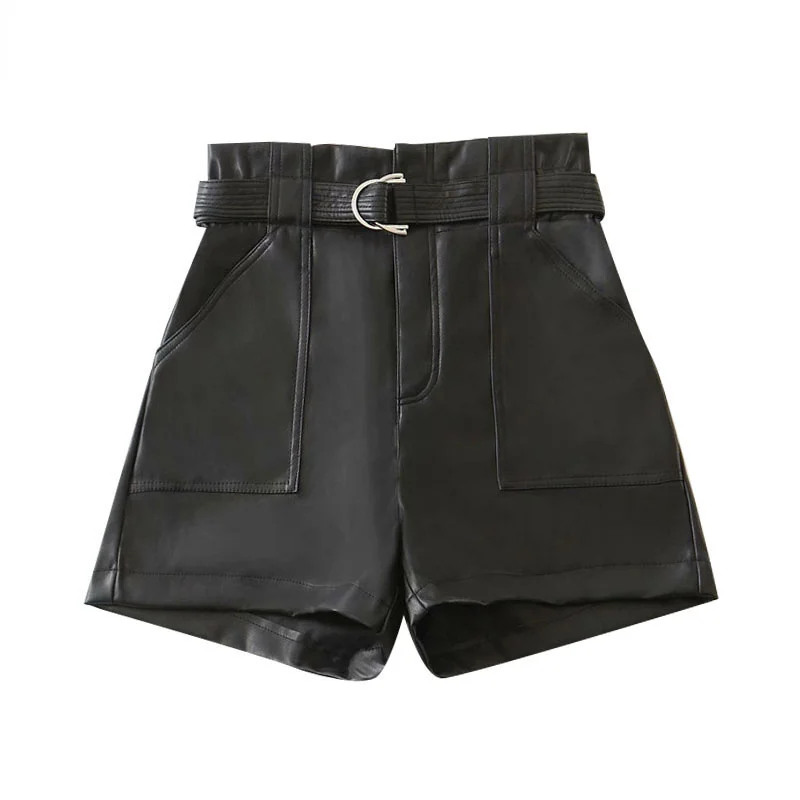 QUE Women Chic Fashion With Belt Faux Leather Shorts Vitnage High Waist Zipper Fly Pockets Female Short Pants Mujer
QUE Women Chic Fashion With Belt Faux Leather Shorts Vitnage High Waist Zipper Fly Pockets Female Short Pants Mujer