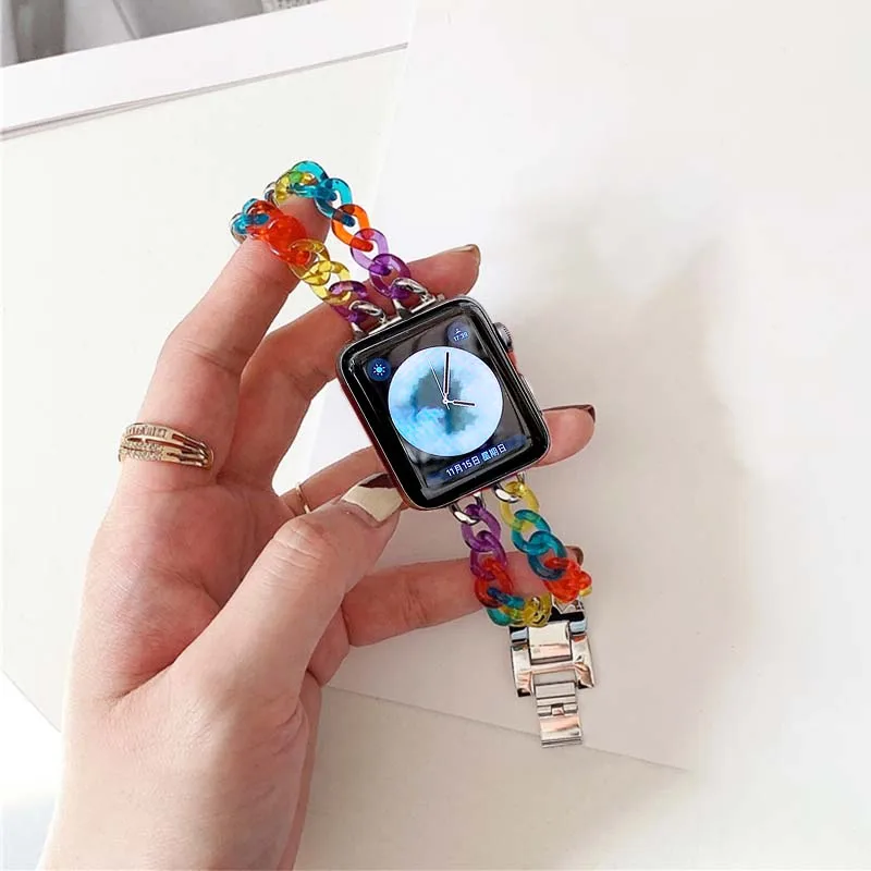 New Resin Strap for Apple Watch Band Series 6 SE 5 4 3 2 Transparent for Iwatch bracelet 38mm 40mm 42mm 44mm Fashion Watchband
New Resin Strap for Apple Watch Band Series 6 SE 5 4 3 2 Transparent for Iwatch bracelet 38mm 40mm 42mm 44mm Fashion Watchband
