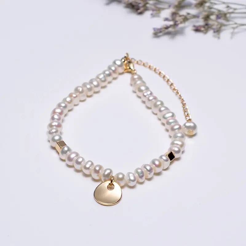 Wholesales 4-5mm Semiround Pearl Bracelet With 18K Gold-filled Circle Decoration Adjustable Freshwater | Украшения и аксессуары