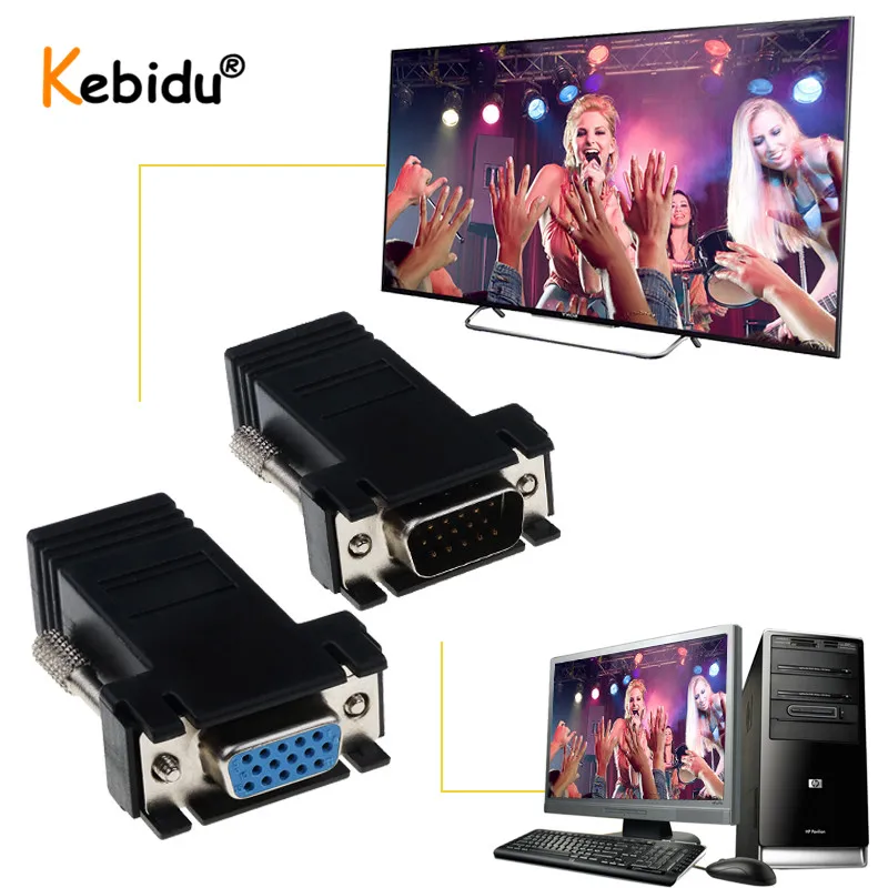 Удлинитель Kebidu RJ45 на VGA переходник со штекера разъем Cat6 Cat5e Ethernet для ПК