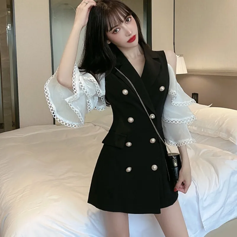 New Fashion Spring Women Elegant Sexy Off Shoulder Chiffon Flared Sleeve Patchwork Double Breasted Office OL Casual Mini Dress
New Fashion Spring Women Elegant Sexy Off Shoulder Chiffon Flared Sleeve Patchwork Double Breasted Office OL Casual Mini Dress