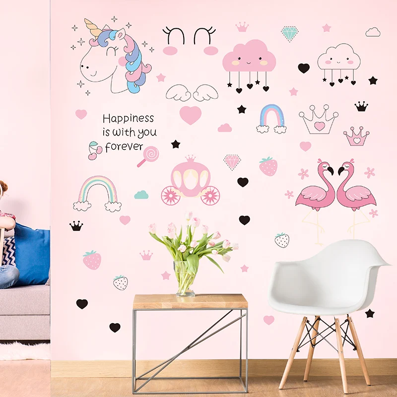 Мультяшные единороги Фламинго наклейки на стену DIY животные для детской комнаты