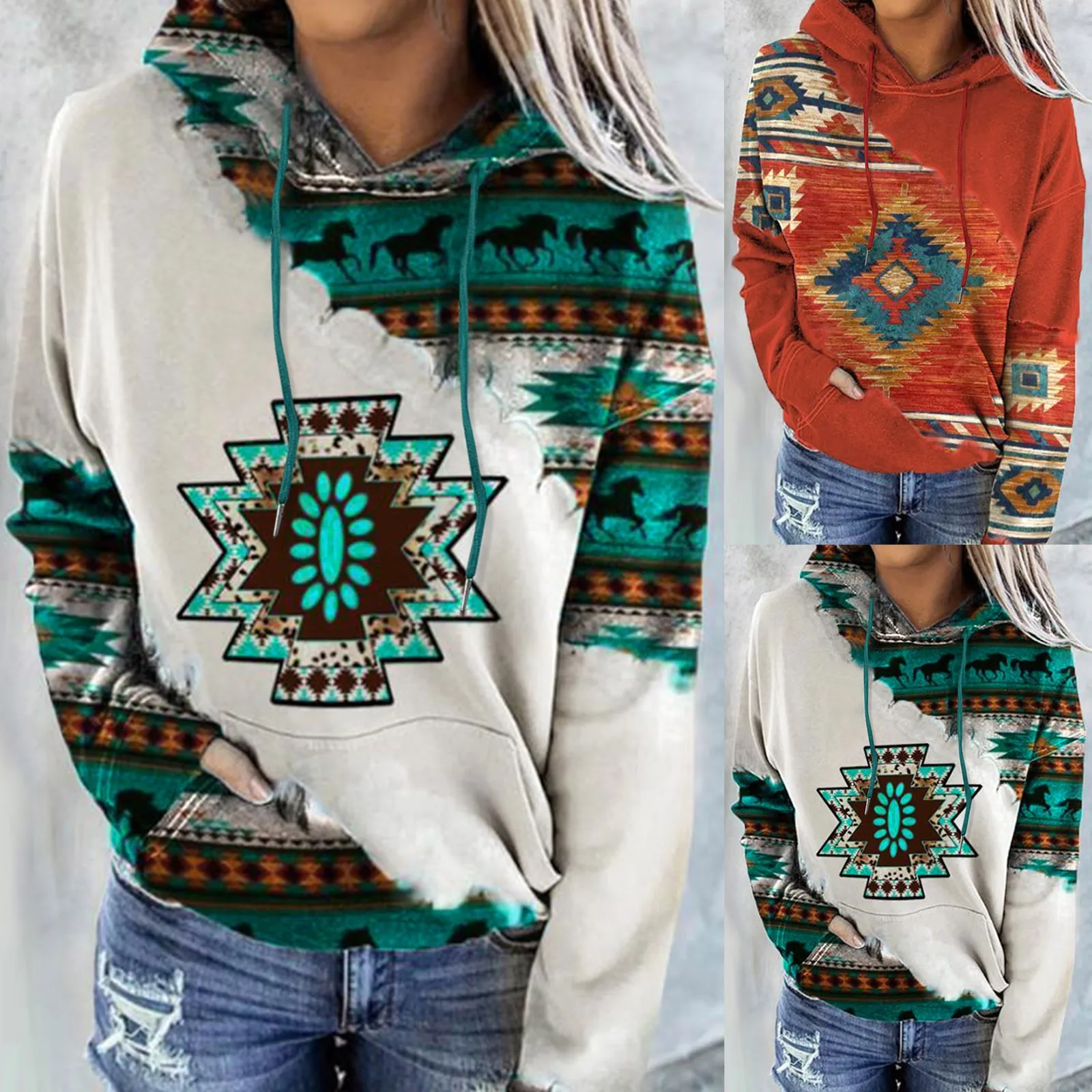 Women's Casual Geometric Pattern Prints Hooded Long-Sleeved Pocket Sweatshirt Comfortable Pullover sudaderas con capucha
Women's Casual Geometric Pattern Prints Hooded Long-Sleeved Pocket Sweatshirt Comfortable Pullover sudaderas con capucha