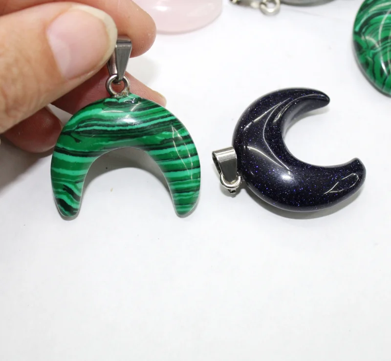 12pcs Fashion Vintage Natural Stone crystal Big Horn Shaped Crescent Moon pendant for DIY Jewelry Making Accessories 30*24mm | Украшения и