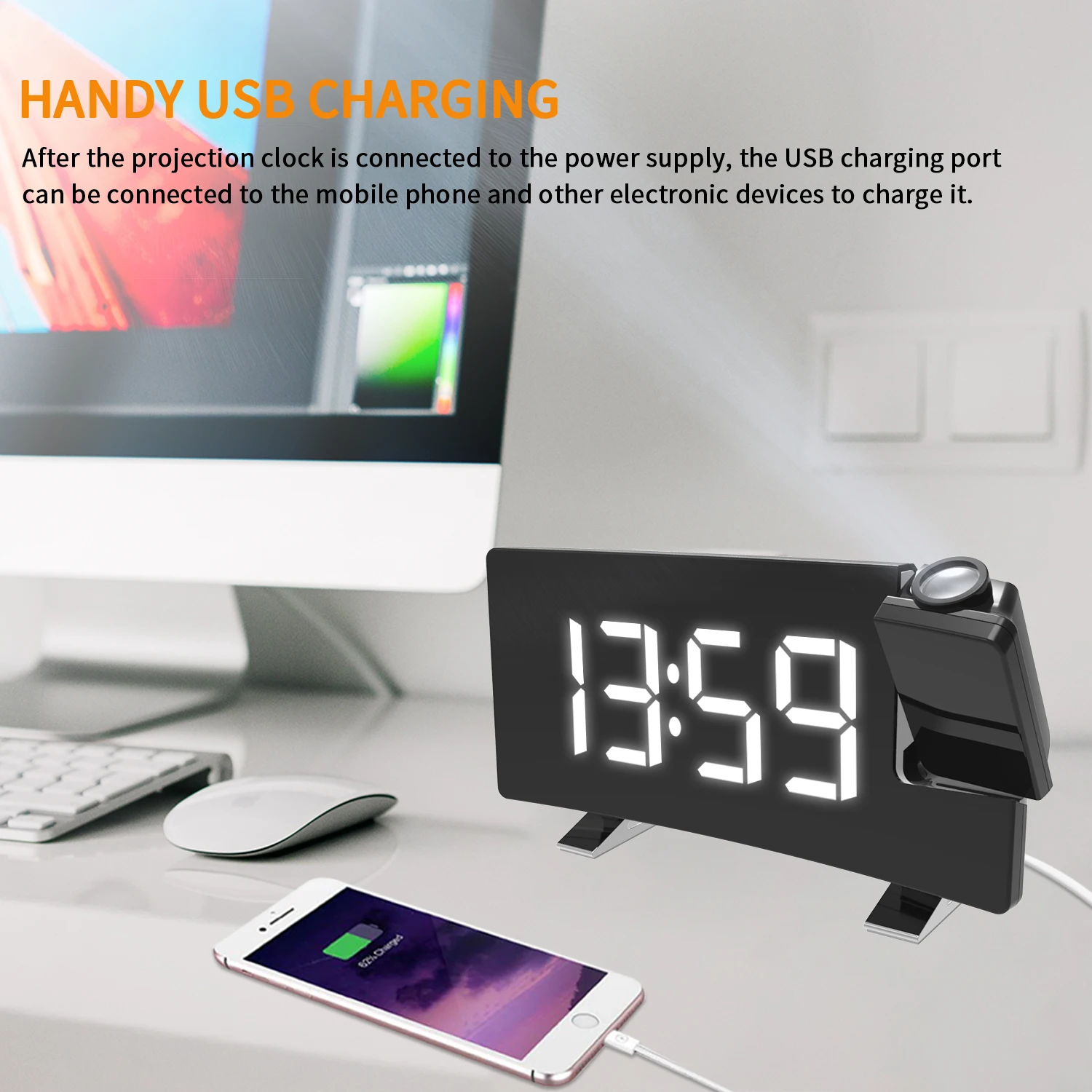 Time Projection FM Radio Alarm Clock USB Charging Snooze Function LED Digital Clock Electronic Desktop Clock Table Decor
Time Projection FM Radio Alarm Clock USB Charging Snooze Function LED Digital Clock Electronic Desktop Clock Table Decor