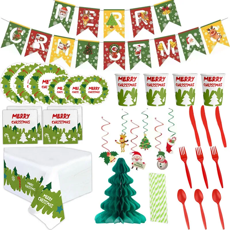 Christmas Theme Party Disposable Tableware Set Paper Cup Plate Banner Green Christmas Tree Honeycomb Decoration Holiday Party
Christmas Theme Party Disposable Tableware Set Paper Cup Plate Banner Green Christmas Tree Honeycomb Decoration Holiday Party