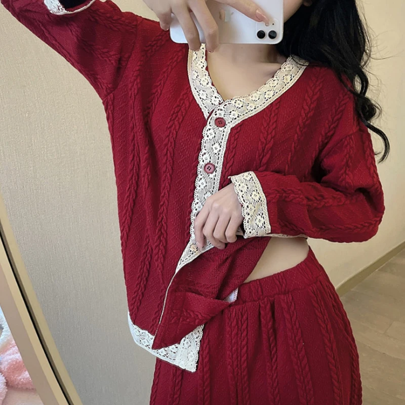 2021 Winter Loose Warm Knitted Pajama Outfits Women Fashion Pullover And Pants Suits Autumn Simple Solid Lady Set Homewear
2021 Winter Loose Warm Knitted Pajama Outfits Women Fashion Pullover And Pants Suits Autumn Simple Solid Lady Set Homewear