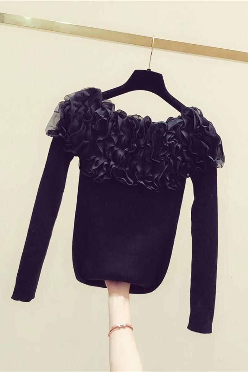 2020 New Autumn Women Long Sleeve Bottoming Tops Mesh Ruffles Slash Neck Slim Pullovers Women Basic Sweaters Black
2020 New Autumn Women Long Sleeve Bottoming Tops Mesh Ruffles Slash Neck Slim Pullovers Women Basic Sweaters Black