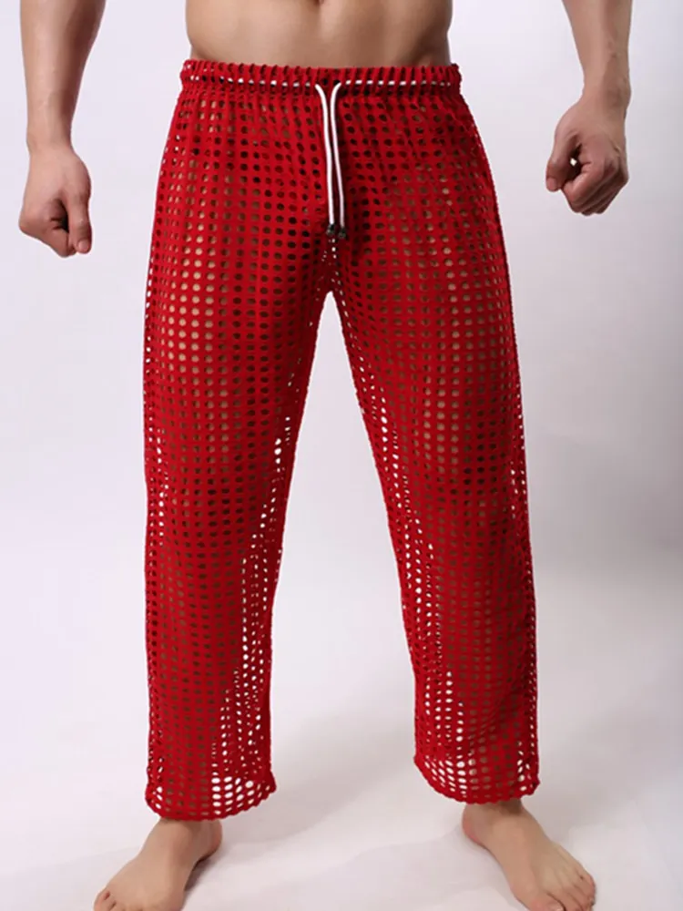 Мужские сетчатые прозрачные штаны для сна пижамные повседневные брюки дома
