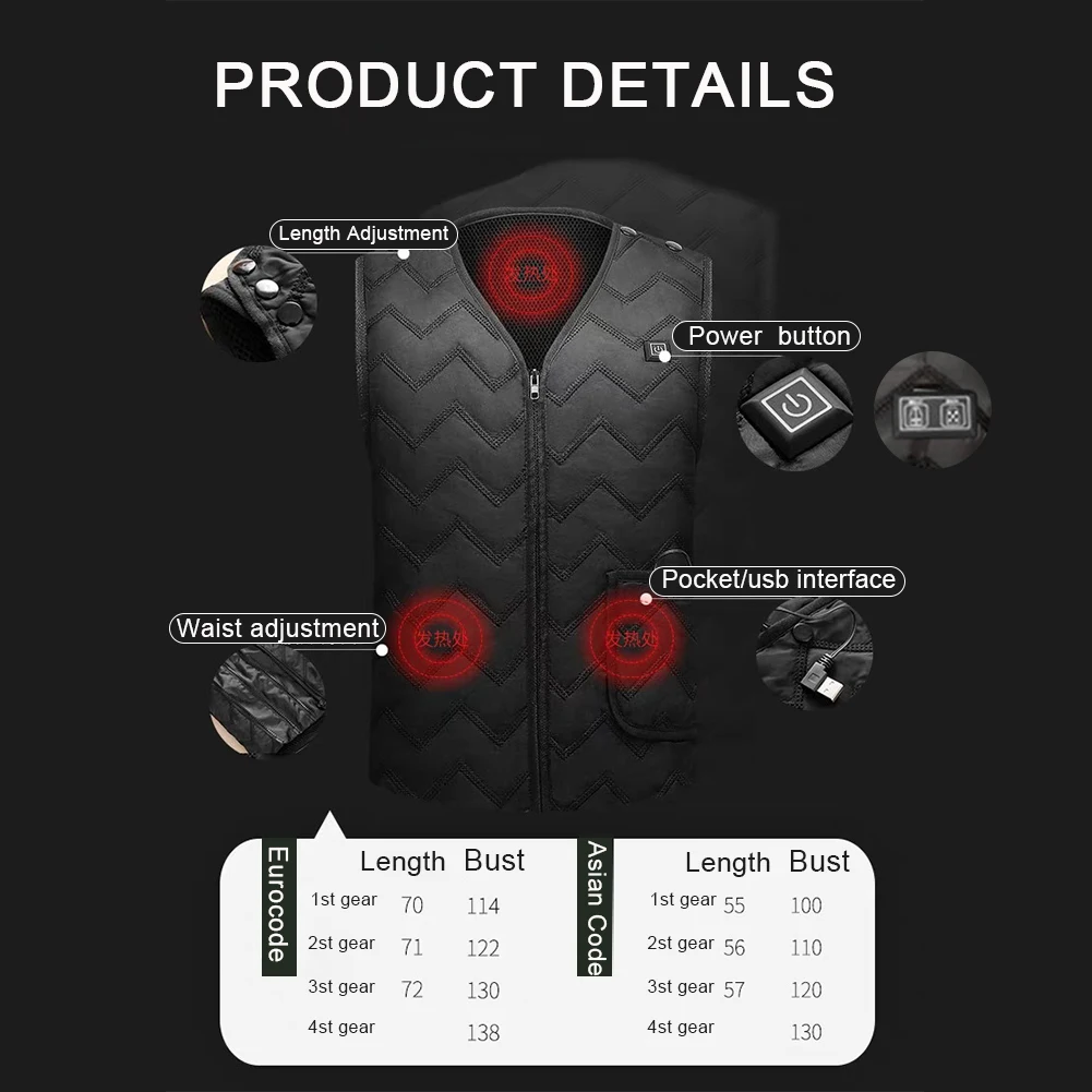 7 Areas Heated Vest Jacket USB Men Winter Electrical Heated Sleevless Jacket Outdoor Fishing Hunting Vest
7 Areas Heated Vest Jacket USB Men Winter Electrical Heated Sleevless Jacket Outdoor Fishing Hunting Vest