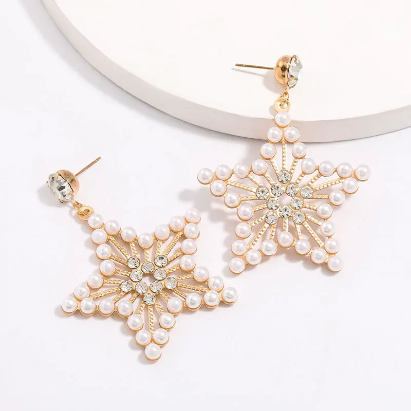 1Pair Female Fashion Alloy Imitation Pearl Star Earrings Fashion Gold Five Pointed Star Earrrings Inlaid Pear Earrings For Women
1Pair Female Fashion Alloy Imitation Pearl Star Earrings Fashion Gold Five Pointed Star Earrrings Inlaid Pear Earrings For Women