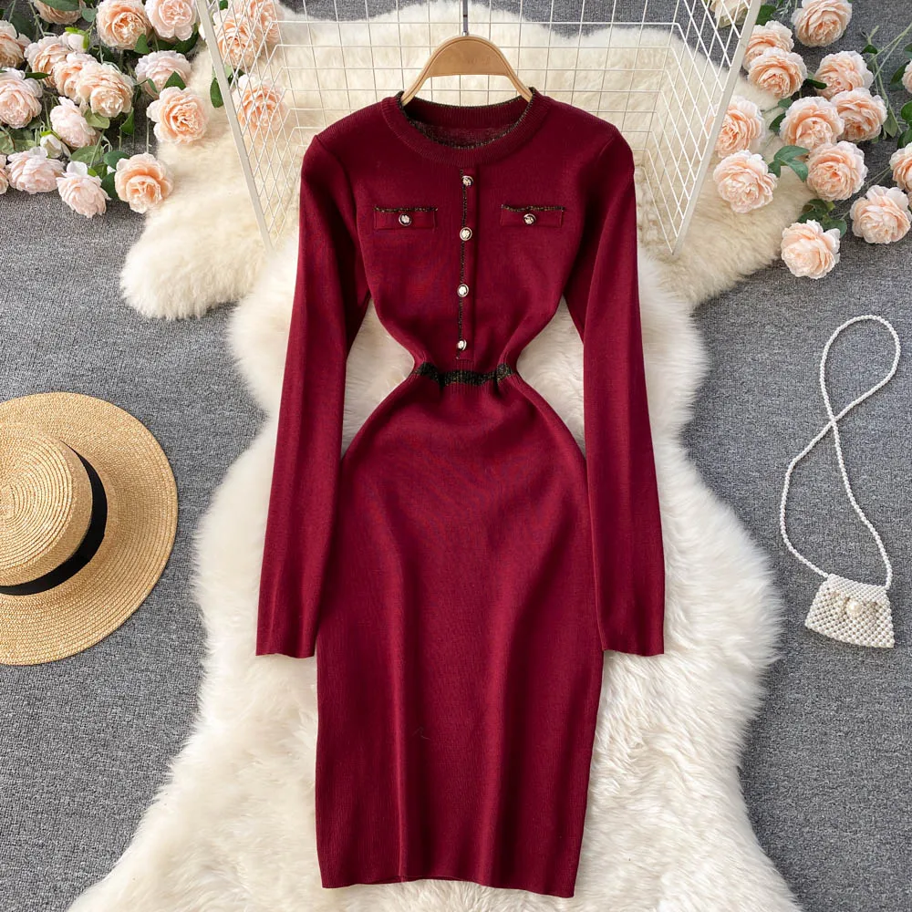 C396 Women 2021 Autumn and Winter New Fashion Round Neck Long Sleeve Thin Hip Wrap Short Knit Sweater Dress Vestidos
C396 Women 2021 Autumn and Winter New Fashion Round Neck Long Sleeve Thin Hip Wrap Short Knit Sweater Dress Vestidos