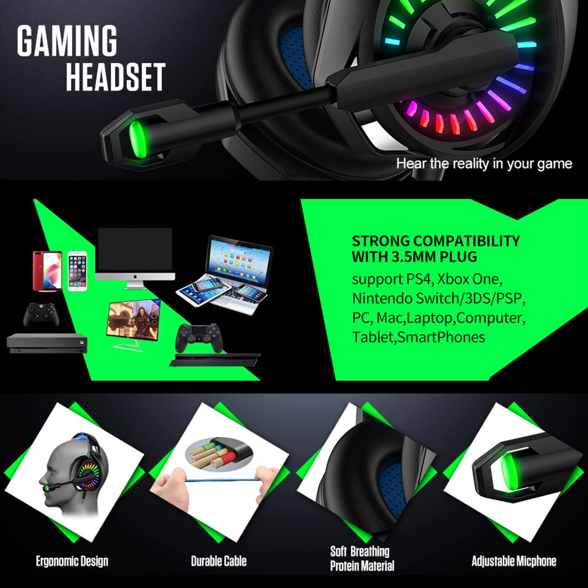 Hot sale USB + 3.5mm Gaming Headset with Microphone LED Light Wired Headphone for PS4 Xbox One PC Computer 4D Surround Sound 
Hot sale USB + 3.5mm Gaming Headset with Microphone LED Light Wired Headphone for PS4 Xbox One PC Computer 4D Surround Sound