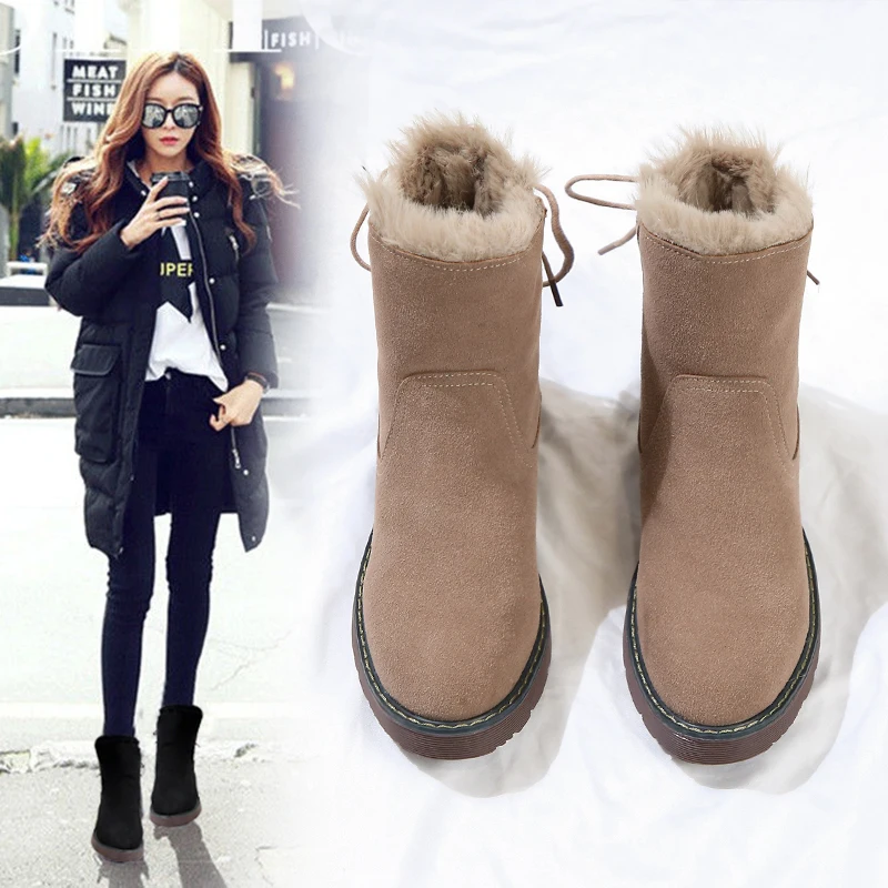 Snow boots Women's Winter Shoes Woman Female Booties Thick Sole Non-slip Warm Ankle Boots 2019 Back Lace Black Khaki U11-14 
Snow boots Women's Winter Shoes Woman Female Booties Thick Sole Non-slip Warm Ankle Boots 2019 Back Lace Black Khaki U11-14