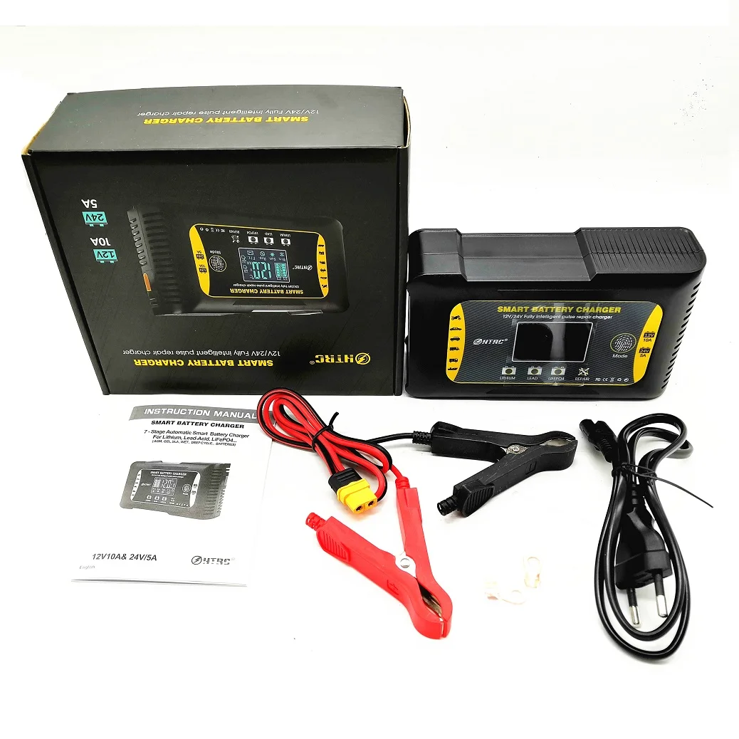 HTRC Car Battery Charger 12V/24V 10A 7-Stage Automatic Charging For Lithium LiFePO4 AGM GEL Lead-Acid Battery Repair Charger
HTRC Car Battery Charger 12V/24V 10A 7-Stage Automatic Charging For Lithium LiFePO4 AGM GEL Lead-Acid Battery Repair Charger