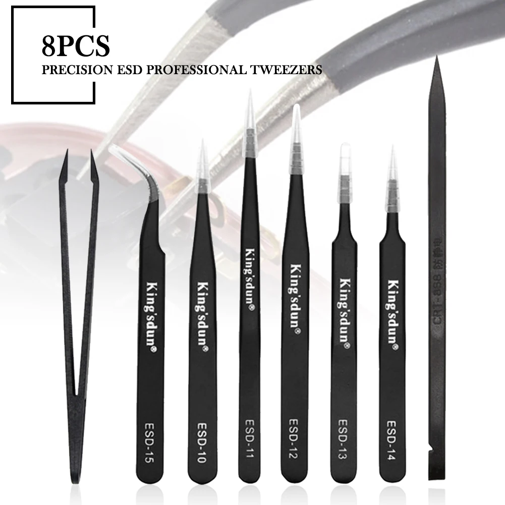 8Pcs Anti-Static Stainless Steel Tweezer Set Profession Repair Tool Kit Industrial Precision Curved Straight Tweezer Tools
8Pcs Anti-Static Stainless Steel Tweezer Set Profession Repair Tool Kit Industrial Precision Curved Straight Tweezer Tools