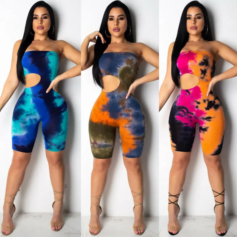 Women Summer Slim Tie Dyeing Bodycon Strapless Bodysuit Casual Jumpsuit Club Party Romper Bodysuit
Women Summer Slim Tie Dyeing Bodycon Strapless Bodysuit Casual Jumpsuit Club Party Romper Bodysuit
