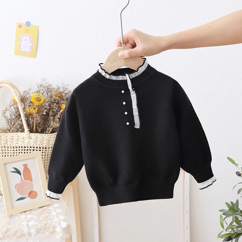 Свитер для маленьких девочек, Осень-зима 2021, Детская вязаная нижняя рубашка, кружевной круглый вырез, свободный однотонный Детский Повседне... 
Свитер для маленьких девочек, Осень-зима 2021, Детская вязаная нижняя рубашка, кружевной круглый вырез, свободный однотонный Детский Повседне...