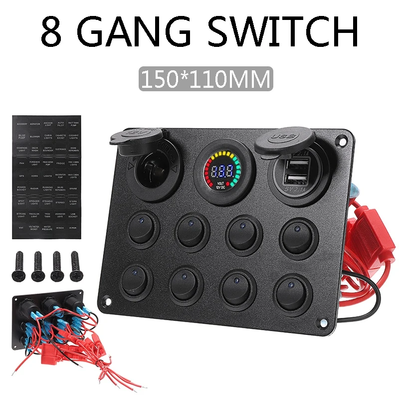 8 Gang Marine Boat LED Circuit Breaker Toggle Switch Panel with Digital Voltmeter Dual USB Port for Car Boat RV Truck
8 Gang Marine Boat LED Circuit Breaker Toggle Switch Panel with Digital Voltmeter Dual USB Port for Car Boat RV Truck