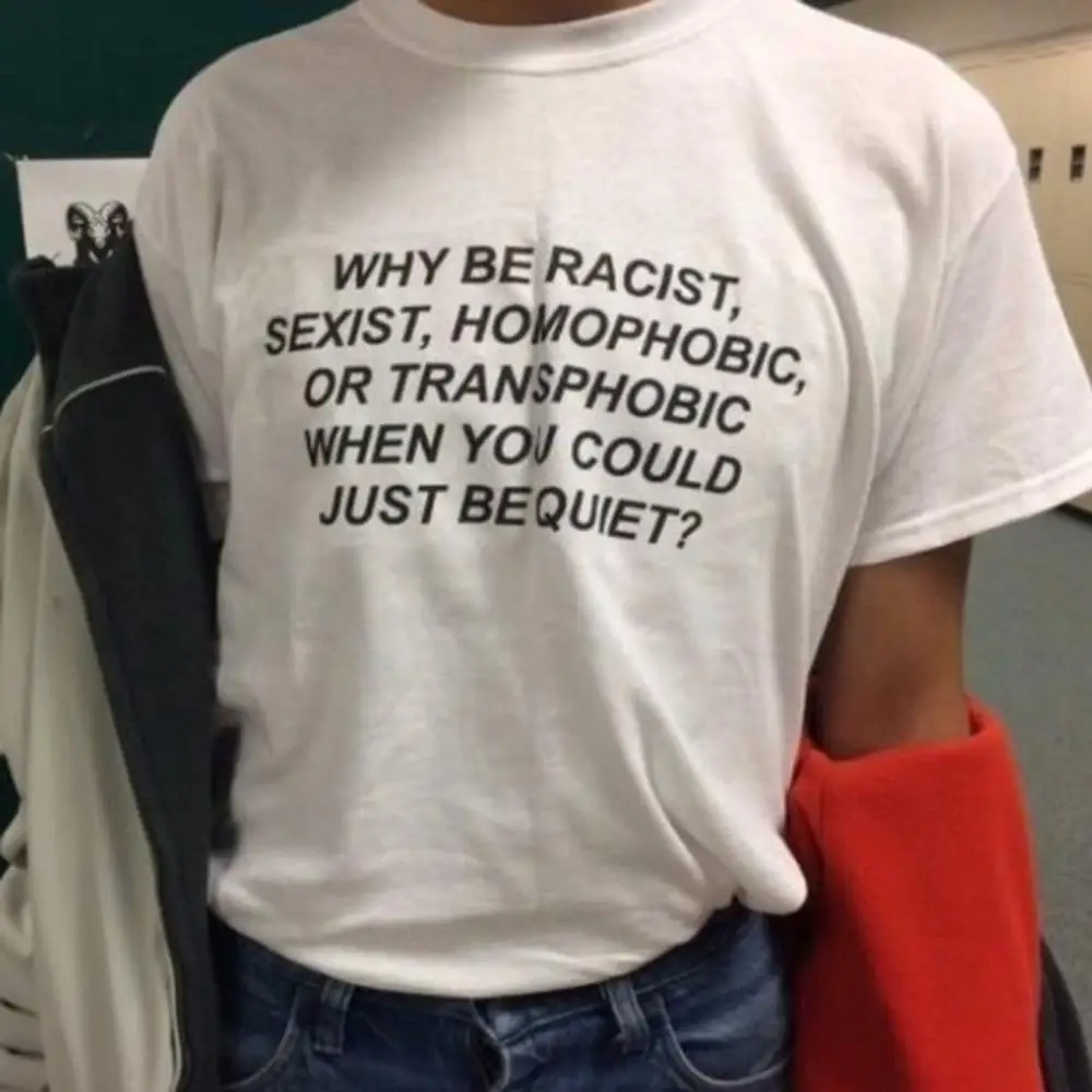 Женская футболка с буквенным принтом Why be racist Повседневная из хлопка хипстер