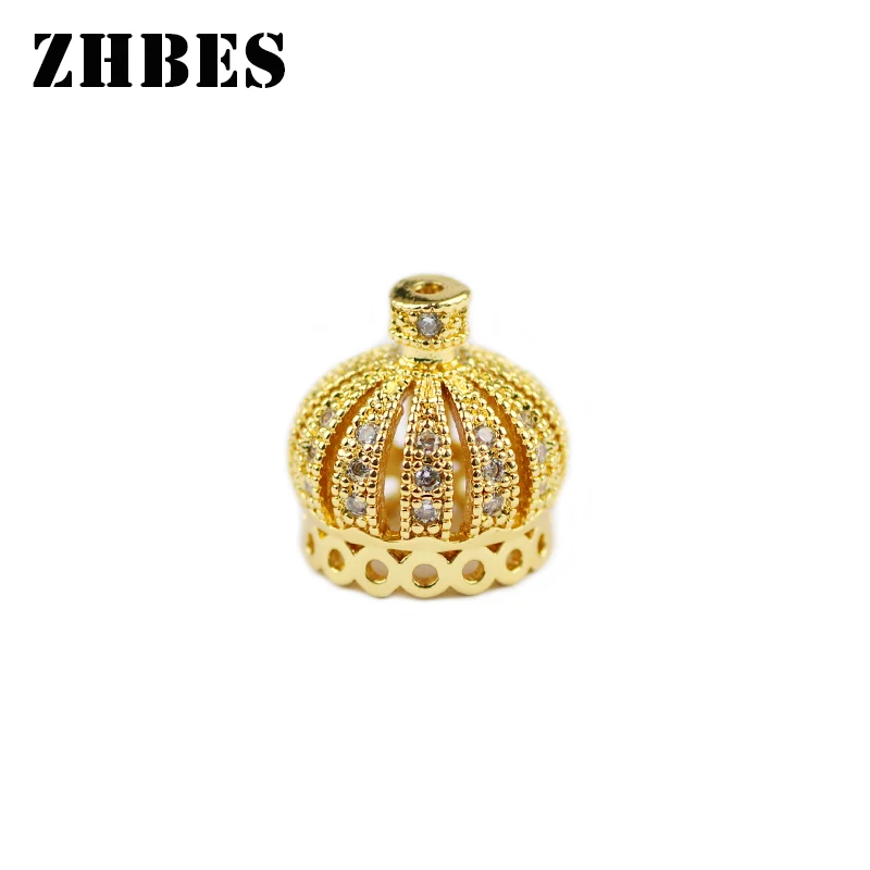 

ZHBES 4PCS Crown Cap Pendant Spacers Copper brass inlay white Zircon Charms Loose Beads For Jewelry making DIY Accessories