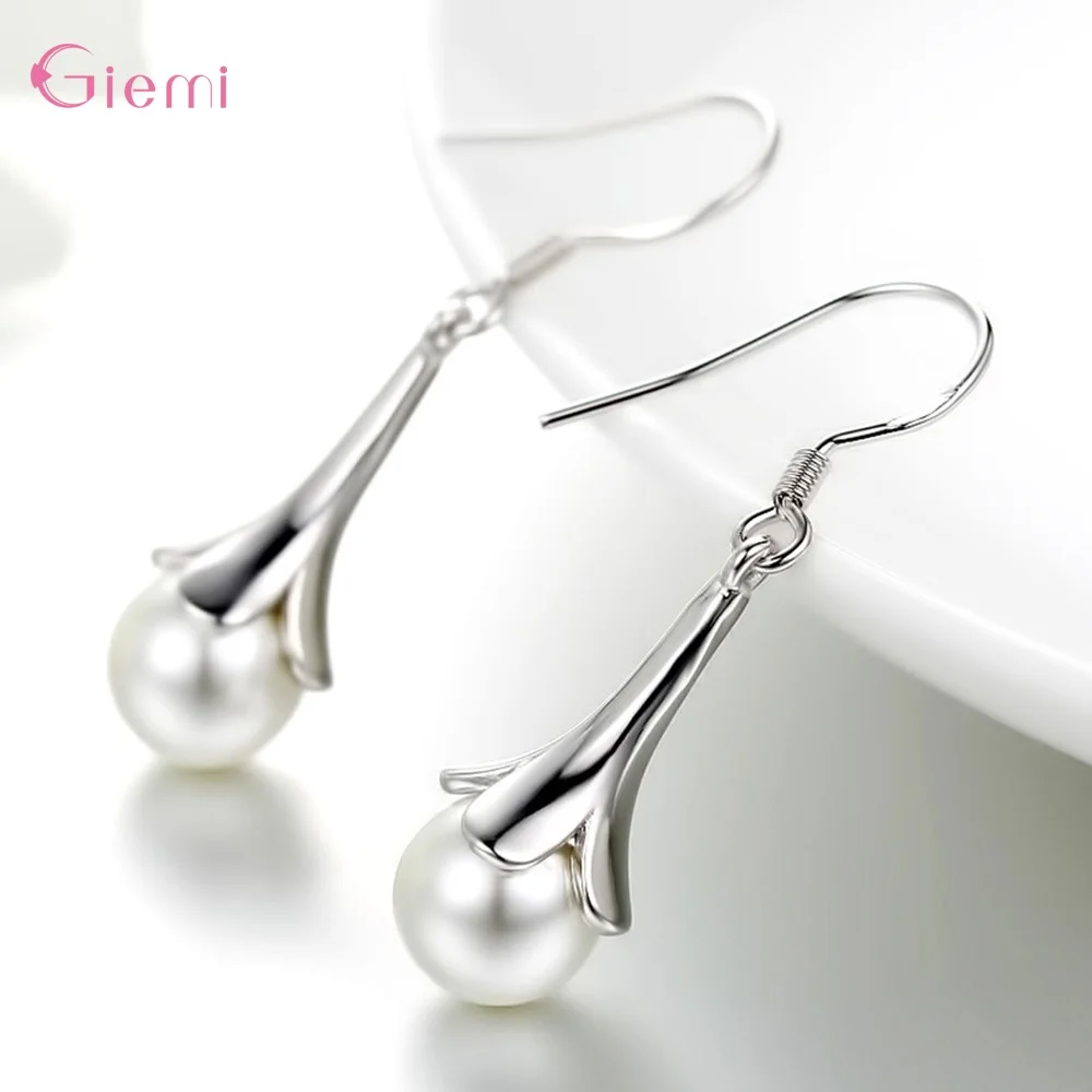 Wholesale 925 Sterling Silver Luxury Simple White Water Pearl Drop Earrings For Women Girls Ear Decoration Female Jewelry | Украшения и